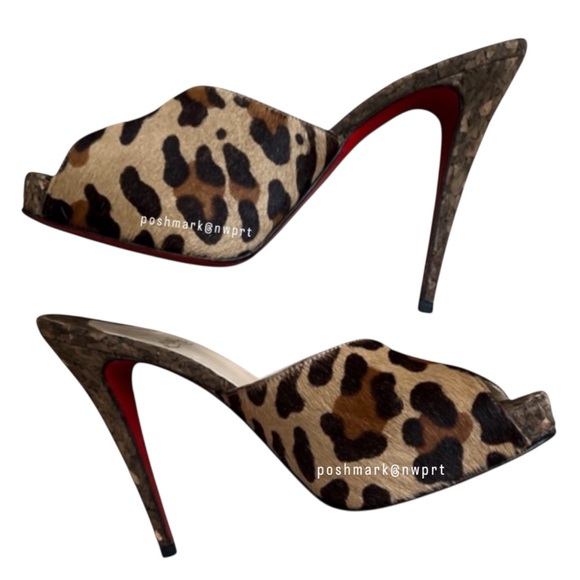 Christian Louboutin 🐆 Sabotage 120 Kamari Leopard Cork Lady Peep Toe Heel 38 7 - Picture 6 of 15